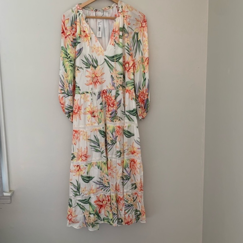 NWT Alice + Olivia Layla Floral Crochet Lace Trimmed Tiered MIDI Dress - Picture 6 of 11